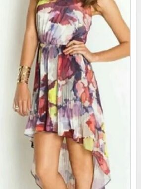 Guess Multicolor Floral High-Low Pleated Dress